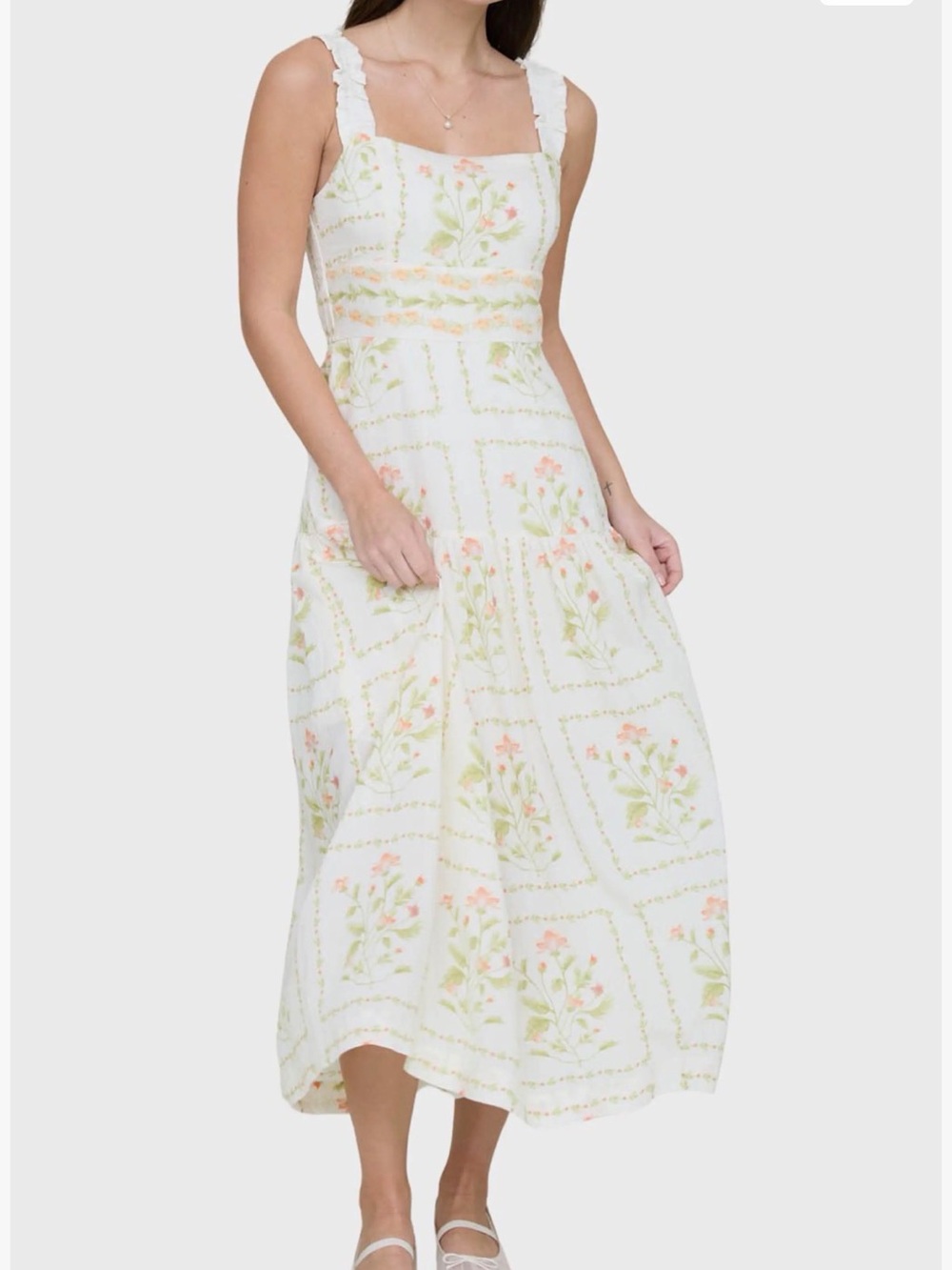 Blu Pepper Cream Midi Dress with Pink & Green Floral Print - Picture 3 of 13